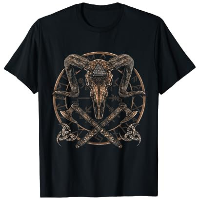 Viking Goat Viking Axe Vegvisir Odin Horns Realms Gift T-Shirt