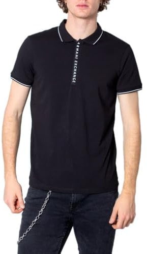 Armani Exchange Men's Hidden Buttons, Stretch Cotton Polo Shirt, Black (Black 1200), Medium