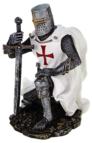 Tempelritter knieend 17 cm Figur Templer Ritter Templerkreuz Deko Skulptur