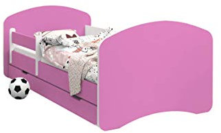 Happy Babies - Doppelseitiges PINK Kinderbett MIT SCHUBLADE Modernes Design mit sicheren Kanten und Absturzsicherung Schaumstoffmatratze 7 cm (00 Pink, 160x80)