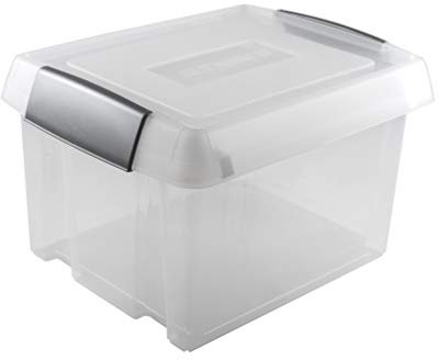 6 x Sunware Nesta Suspension Aktenbox 37 Liter+erhöhter Deckel+2 Streifen - 47,5 x 37 x 28cm - transparent/metallisch