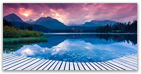 Tulup Impression sur Verre Trempé 140x70cm - Plastique Imprimés Tableau Mural Moderne Décoration Déco Design 4 Crochets - Mountain Lake Paysage