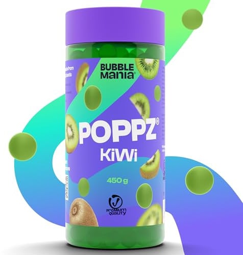BubbleMania Popping Boba Kiwi Bubble Tea Pearls 450g, Fruity Boba Balls for Shakes, Smoothies & Cocktails, Fruit Juice Filled, Vegan Friendly, Health Conscious Popping Pearls