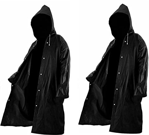 Lot de 2 longs manteau de pluie, imperméable unisexe en tissu EVA avec chapeau, réutilisable, léger et long coupe-vent pour homme et femme – Manteau de pluie long pour randonnée, pêche et camping