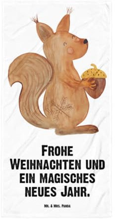 Mr. & Mrs. Panda XL Badehandtuch Eichhörnchen Weihnachtszeit - Geschenk, Vogel, Weihnachten, Weihnachtsmotiv, Frohes neues Jahr, Duschtuch,