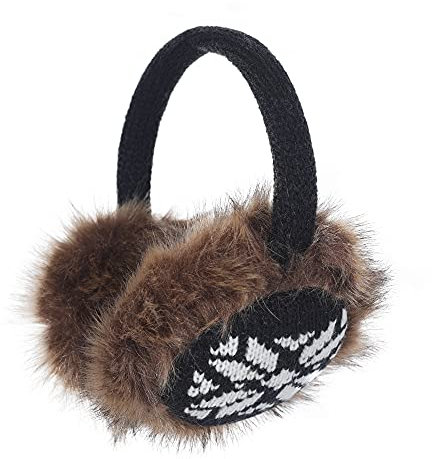 ZLYC Damen Mädchen Winter Druckdessiniert Kariert Ohrenschützer Ohrenwärmer aus Fauxfell (Schneeflocke Schwarz),Einheitsgröße