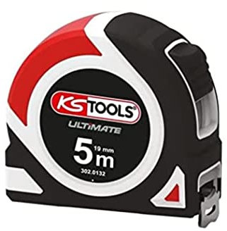 KS Tools - 302.0132 - Mètre ruban 5m - Mètre 5x19 mm - Enrouleur et arrêt automatique - Fabriqué en bi- matière - Ruban laqué blanc