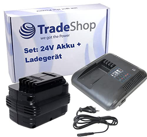 Trade-Shop Chargeur de batterie 24 V + batterie NI-MH 24 V 3000 mAh de rechange pour Dewalt DW0242-XRP DW0243 BHA24 DE0246 DE0249 DW0246 DW0249