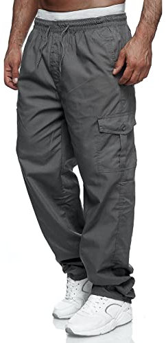 VANVENE Mens Cargo Work Trousers Lightweight Cotton Casual Jogger Elastic Waist Drawstring Outdoor Pants with Pockets Grey