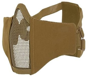 Máscara Rejilla de protección Facial para Airsoft. Protección contra Impactos de Bolas de 6 mm y Superior. Ajustable, Goma elástica y Color Tan o Coyote Brown