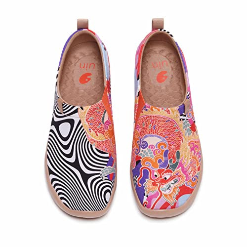 UIN Flying Dragon Damen Painted Slip On Schuhe Reiseschuhe Lässiger Segelschuhe Canvas Mehrfarbig(36)