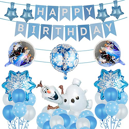 Gefrorene Geburtstags Dekorationen, Frozen Geburtstags Party Deko, Elsa geburtstagsparty Deko, Gefrorene Luftballons Frozen Party Geburtstag Deko mit Happy Birthday Banner, Mädchen Party Dekoration