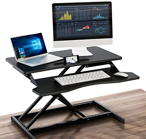 Stehpult Konverter Mit Tastaturablage, 80 Cm Sitz Steh Schreibtisch Stehpult Konverter Mit Gasfeder Sit Stand Workstation Für Büro Zuhause Schwarz