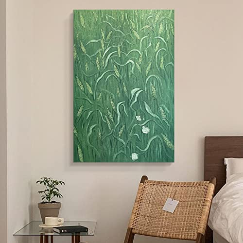 Handgemalte Acrylbilder,Abstrakte Grüne Reispflanze Moderne Handgemalte Ölgemälde Dicke Textur Originalvorlage Leinwand Wandkunst Messer Wandbild Für Wohnzimmer Büro Wohnkultur,50X70Cm(20X28Inch)