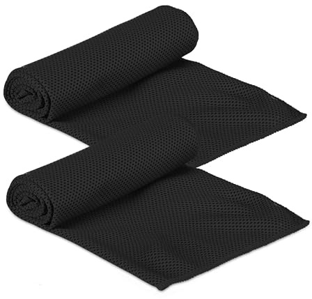 Relaxdays 2 x Kühlendes Handtuch, Mikrofaser, Kühltücher Hals, Sport & Fitness, mit Box, Kühlhandtuch, 90 x 30 cm, schwarz