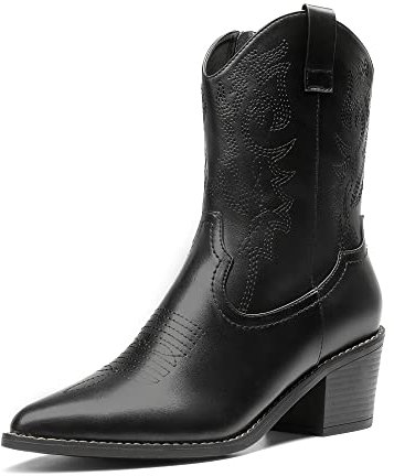 DREAM PAIRS Stivaletti da Donna Stivali da Cowboy Stivali Western da Donna con Tacco Grosso e Punta a Punta ,Size 40.5,Nero,SDAB2219W