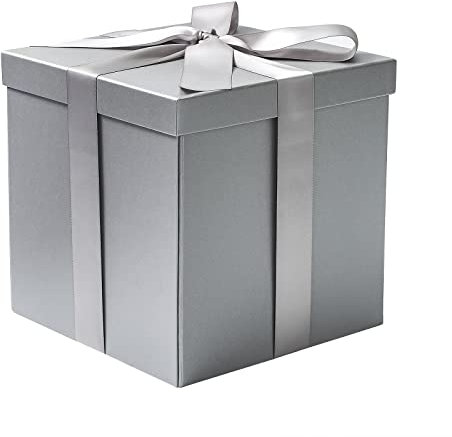 RUSPEPA Mittlere Geschenkbox Zum Geburtstag Mit Deckel, Schleife Und Seidenpapier, Faltbare Geschenkbox – 1 Stück, 23 X 23 X 23 cm, Grau