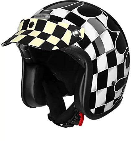 KEFFOR Retro Motorrad 3/4 Helm, Halbhelme Mit Retrò Visier, Vintage Motorrad Halb Offener Helme Herren Damen, Motorradhelm, DOT/ECE-Zulassung Motorrad Half Face Helme (Color : A, Size : S=(54-55cm))