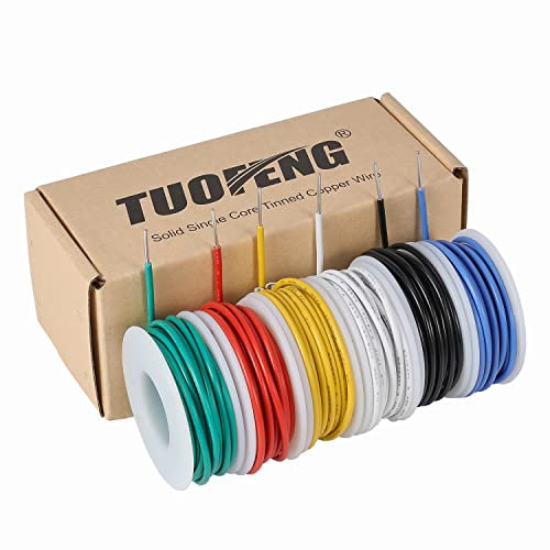 TUOFENG 1,3mm² Filo solido Fili di collegamento -6 Vari colori Cavo saltatore 4 metri ciascuno,Calibro 16 Filo di rame Zincato PVC (OD: 2.3mm) Kit di aggancio