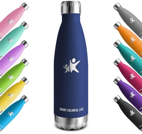 KollyKolla Gourde Isotherme, 500ml, Gourde Inox sans BPA, Bouteille d'eau Reutilisable, Etanche, Isolation Double Paroi, Bouteille Isotherme Acier Inoxydable, pour Enfant, Adulte, Sport, École, Bureau