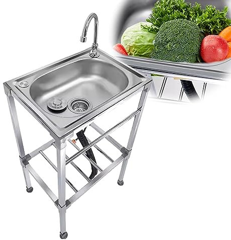 FaccioneerZ Fregadero Cocina 1 Seno INOX con Soporte Fregadero Portatil Camping con Grifo Fregadero Exterior Jardin Fácil De Instalar para Tiendas Restaurantes Bares (Size : 38x33x83cm)