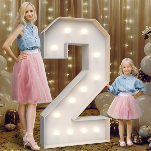 Teebloom 4FT Marquee Light Up Numbers 2,Party Decoration Large Marquee Light Up Letters with Weighted Water Bag,Pre-cut Foam Board Set Can Be Used for Birthdays,Weddings,Baby Anniversaries