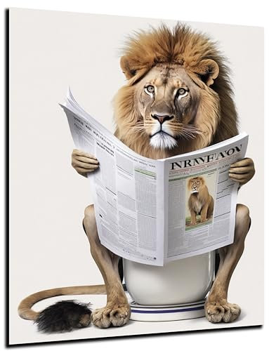 DARO Design - Bilder Deko Gäste WC Wandbild Badezimmer Bad Toilette Kunstdruck Bild auf 6mm HDF 30x40 cm Löwe Wanddeko - lustige Wandbilder Leinwand Poster Aesthetic Room Decor Lion