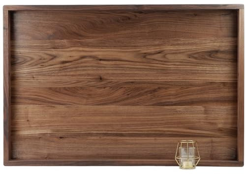 MAGIGO 36 x 24 Inches Extra Large Rectangle Black Walnut Wood Ottoman Tray with Handles, Serve Tea, Coffee Classic Wooden Decorative Serving Tray