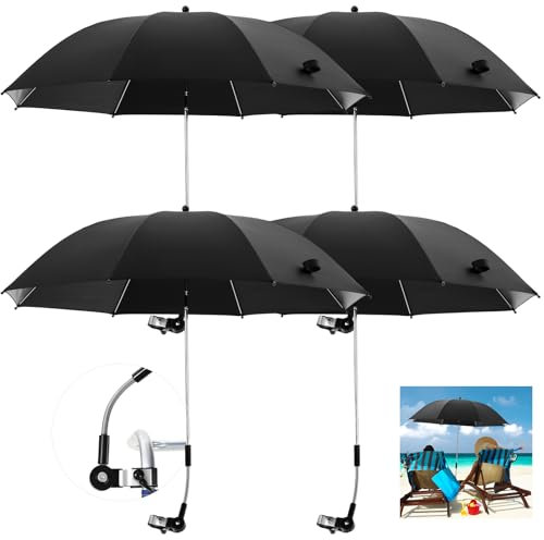 Hosuly Sonnenschirm mit Klemme, universal, verstellbar, UV-Schutz, Strandschirm, Rollstuhl, Campingstuhl, Terrasse, Stühle, Kinderwagen, Golfwagen, Stuhl nicht im Lieferumfang enthalten, 4 Stück