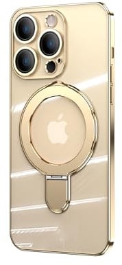 EiYioun Plated Case for iPhone 11 Pro Max with Metal Ring Holder Stand [Compatible with MagSafe], Shockproof Non-Slip Slim Fit Protective Phone Bumper Cover for iPhone 11 Pro Max Gold