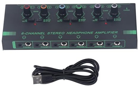 Akozon Headphone Amplifier, 4 Channel Headphone Signal Splitter Mono Stereo Switching Headphone Distribution Amplifier Type C Power Supply