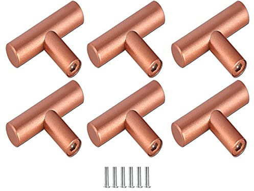 PXDOHQAW 6 Pcs Drawer Knobs Silver Kitchen Door Handles Single Hole Transparent Acrylic Cabinet Handles Sliver Cupboard T Bar Handle/Rose Gold