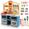 DREAMADE 69 TLG. Kinderküche mit Dampf Licht Sound Wasser, Kinderspielküche mit Spüle Wasserhahn Herd Backofen, Spielzeugküche, Spielküche für Kinder ab 3 Jahren (Blau)