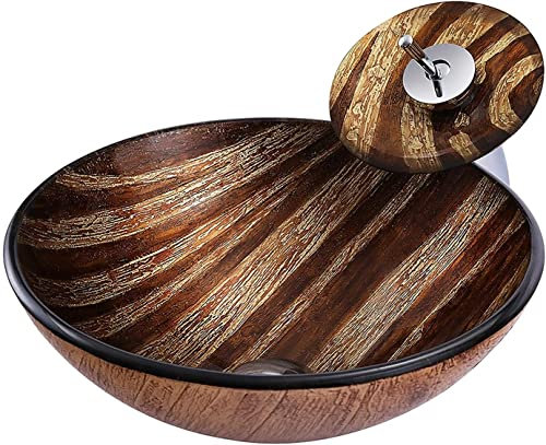 mueble lavabo sobre encimera, Fregadero Redondo De Vidrio Templado Fregadero De Encimera Con Grifo Y Desagüe Combinado Para Tocador, Inodoros Y Baños