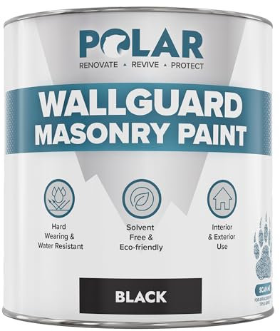 Polar Wallguard Black Masonry Paint Exterior - 500 ml | Waterproof Coating for Brick, Concrete, Stone, Pebbledash, and Ironwork | High Durability and Superior Protection for Exterior Walls