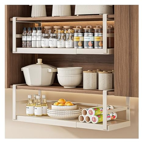 Generico CredenzaarmadioCestino da Appendere in Metallo ripiano Inferiore Cestino portaoggetti Armadio cestini Organizer per Cucina dispensa Ufficio libreria armadi Bagno (Colore: Bianco d