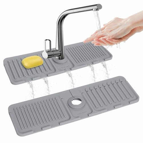 1 Pcs 2 in 1 Absorbent Silicone Mat, Tap Mat for Kitchen Sink, Kitchen Sink Mat Custom Fit, Sink Mat Kitchen Mats, Sink Tap Mat for Neat Kitchen Storage, Bathroom Sink (Gray)