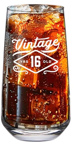 16th Birthday Gifts for Men Women Glass Mug Funny Printed with Contemporary Design Drinking Present Age 16 Year Old Gift Idea Keepsake Happy Birthday - 480ml