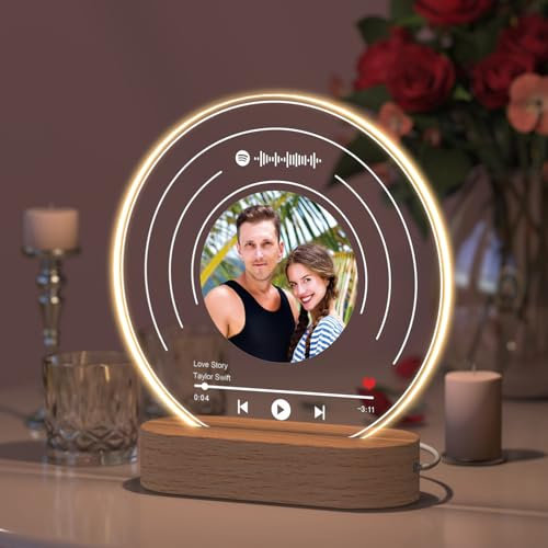 Rainsar Placa Spotify Personalizada, Luz Nocturna de Grabación de Vinilo Acrílico Personalizada, Placa Cancion Spotify, Regalo para el Día de San Valentín Navidad Cumpleaños Aniversario