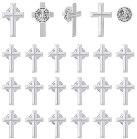 SUPERFINDINGS 24 Stück Kreuz Reversnadeln Kaplan Kreuz Brosche 2.5x1.6cm Legierung Platin Brosche Gedenknadeln Beerdigungskirche Beten Öffentliche Veranstaltung Reversnadel Großhandel