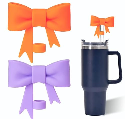 Jinshining Silicone Straw Cover for Stanley 40&30 Oz Cup, 2 Pack, Orange and Purple, 3.5 Inches Width, 30 Ounces Capacity, BPA-Free, Heat Resistant, Reusable, Travel Mug Accessory