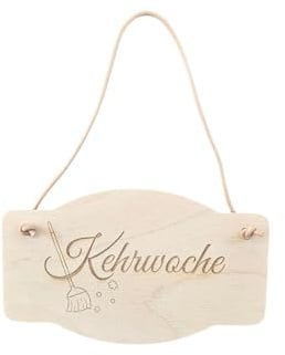 Holzschild Kehrwoche Flurwoche Hausordnung 13cm x 8cm x4mm Birkenholz mit Lederband