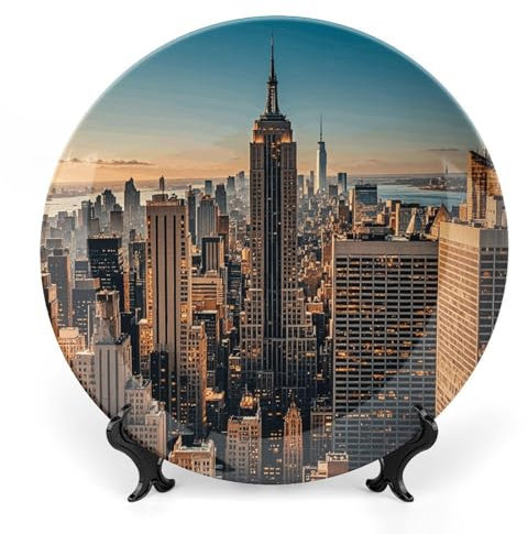 NTVOWPZO Dekorative Teller aus Knochenporzellan, New York, dekorative Teller, Wanddekoration mit Präsentationsständer, Keramikornamente für Wandbehang, Dekoration, 15,2 cm