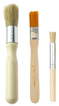 Jimkply 3 Stück Borstenpinsel, Borstenbürste Rundpinsel Leimpinsel, Umweltfreundliche Natürliche Bürste, Unterschiedliche Breiten Borstenbürste für Malen, Wachspinsel, Leimpinsel