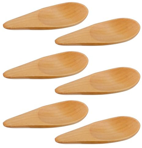 Lot de 6 Petites Cuillères en Bois Faites à la Main, 7 x 2,5 cm Cuillères à Épices en Bois Mini Cuillères à Condiments Pratiques Petites Cuillères pour Sel Sucre Épices Sauces Miel Moutarde