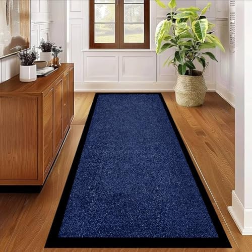 PHP Washable Door Mats Indoor & Outdoor - Non-Slippery Heavy Duty Doormats Indoor - Stylish & Large Rubber Door Mat - Perfect Dust Grabbing Door Mat (60 x 180 cm, Navy Blue)