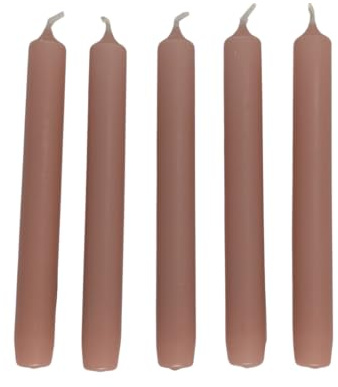 Solid Colour Dinner Candles, Pack of 5 Handmade Candles 20cm x 2cm Rustic Look Bistro Style Taper Candles (Mellow Rose)