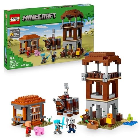 LEGO Minecraft L’Avamposto del Saccheggiatore e Predone - Giocattolo con Figura Snodabile del Razziatore con Funzione di Mascella Sferra Testate e Fortezza - Regalo per Gamer e Bambini 8+ Anni - 21278