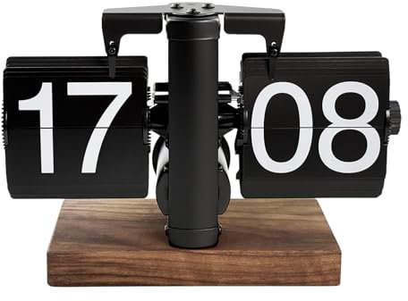 Digitale Klappuhr, Retro-automatische Mechanische Flip Uhr mit Sichere Basis, 24 Stunden Schwarz Kreative Vintage-Tischuhr für Zuhause Wohnzimmer Büro Schule Hotel CAF