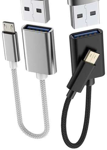 Lot de 2 adaptateurs micro USB mâle vers USB-A femelle (2 pièces) Adapter OTG 3.0 appareil photo, tablette, lecteur de cartes, connecteur de données, connexion flash drive, clavier souris photos